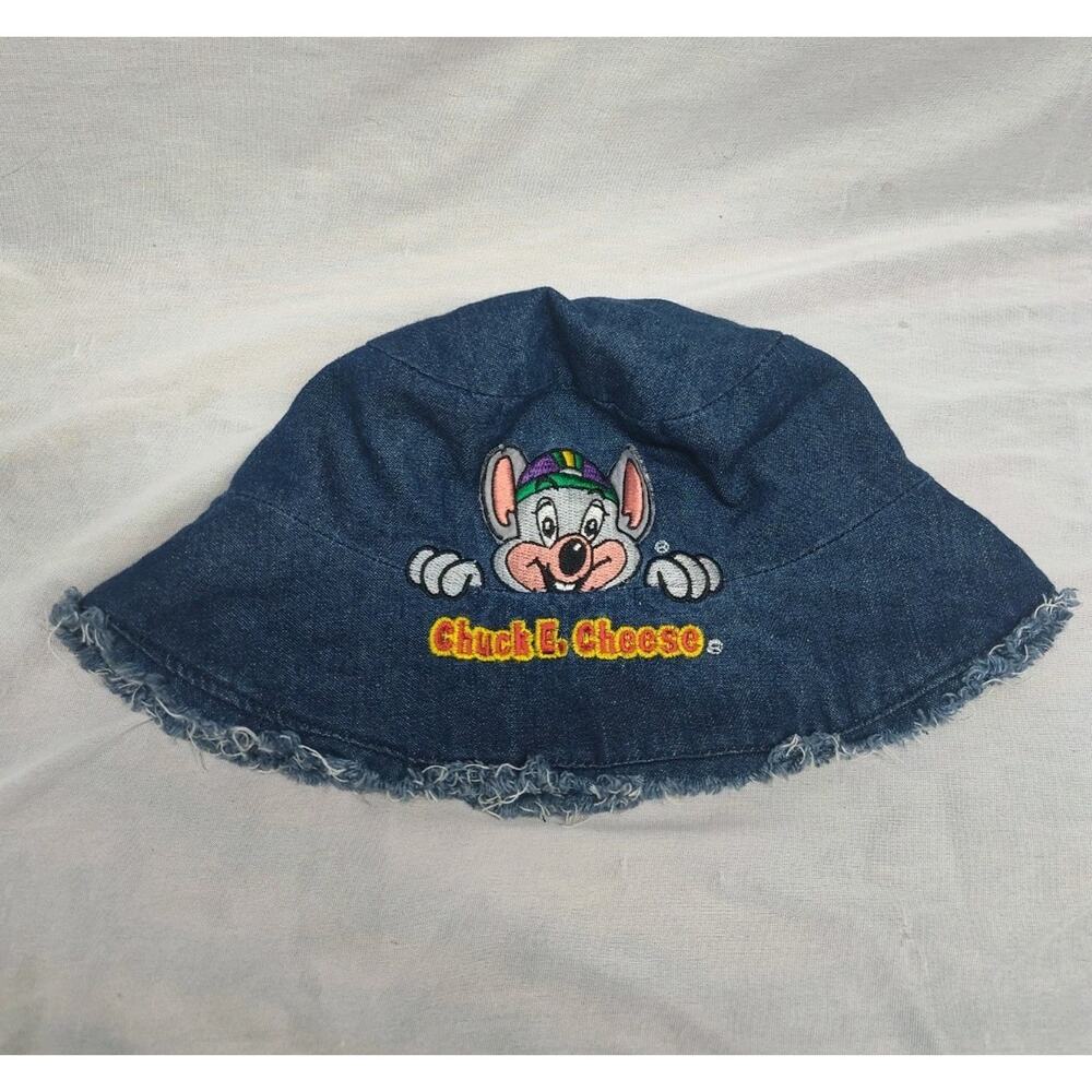 Chuck E Cheese Blue Denim Bucket Hat Child Mouse Ears Souvenir Vintage Y2k